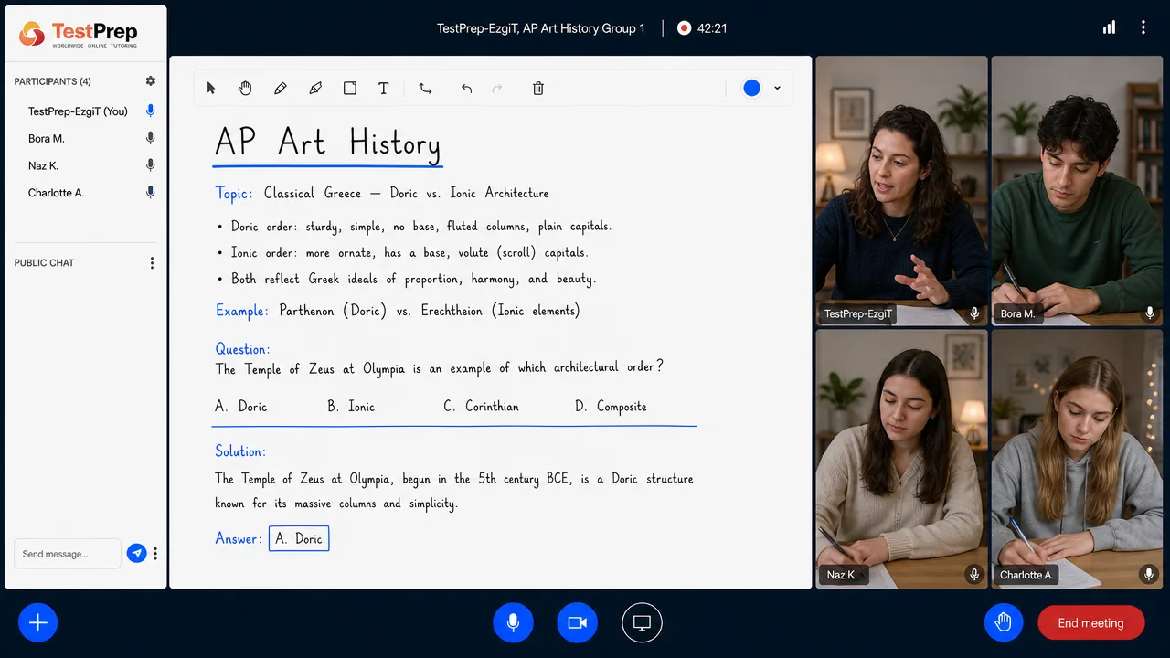 AP Art History live online lesson in the TestPrep classroom