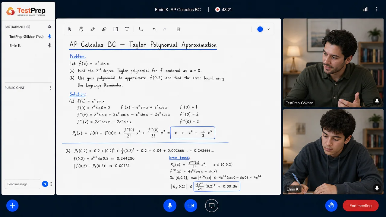 AP Calculus BC 1-to-1 lesson in the TestPrep classroom
