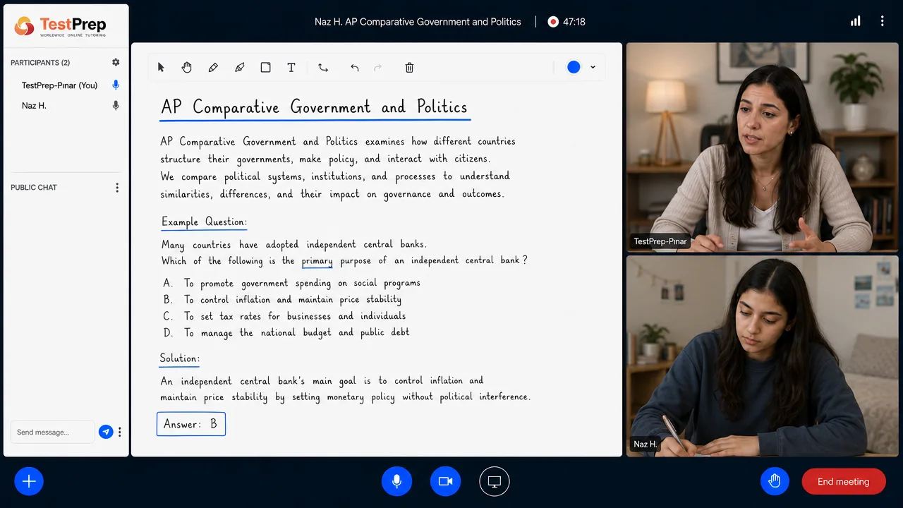AP Comparative Government and Politics 1-to-1 lesson in the TestPrep classroom