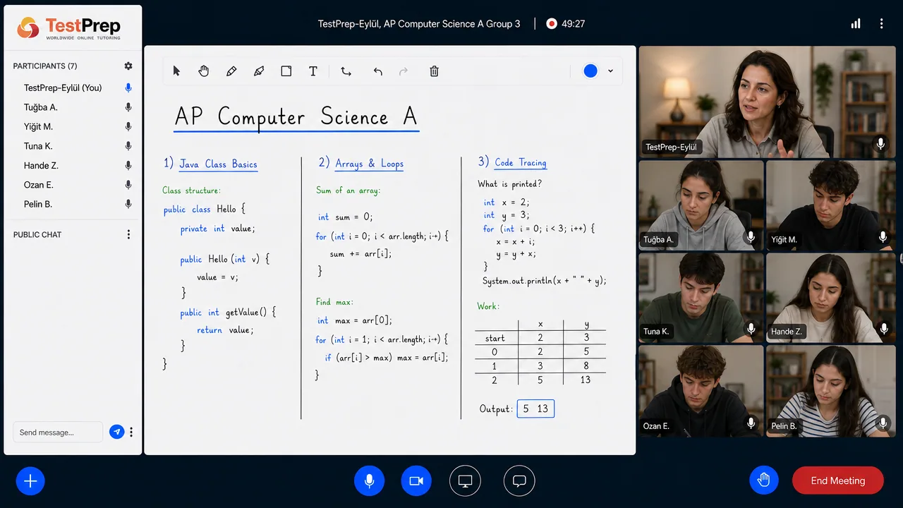 AP Computer Science A group lesson in the TestPrep classroom
