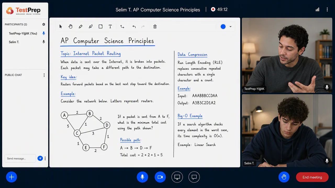 AP Computer Science Principles 1-to-1 lesson in the TestPrep classroom