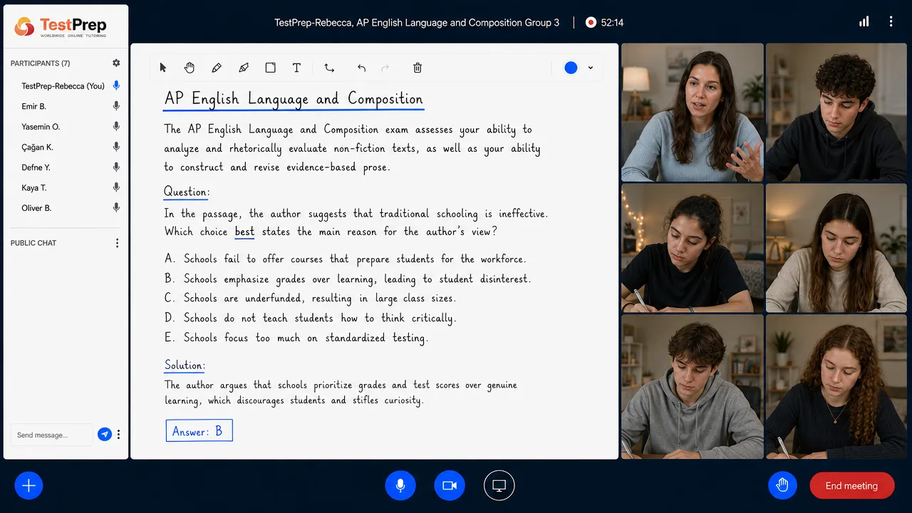 AP English Language and Composition group lesson in the TestPrep classroom