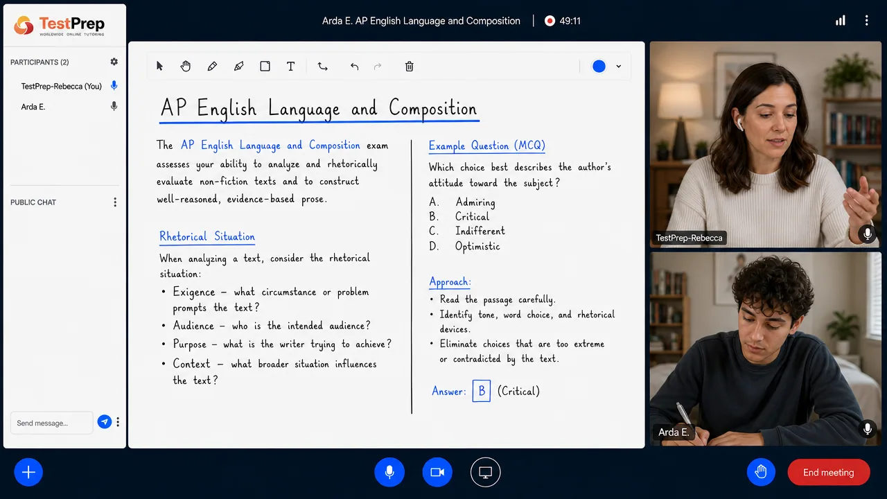AP English Language and Composition 1-to-1 lesson in the TestPrep classroom