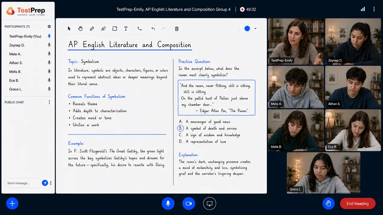 AP English Literature and Composition group lesson in the TestPrep classroom