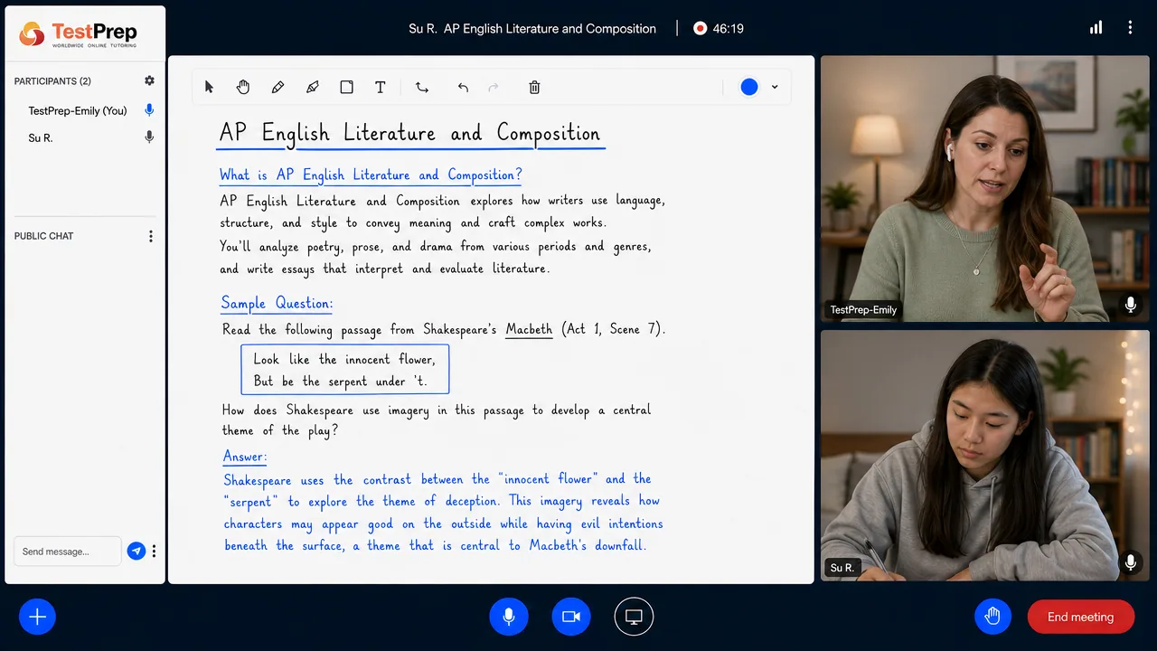 AP English Literature and Composition 1-to-1 lesson in the TestPrep classroom