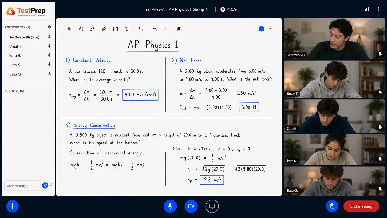 AP Physics 1 group lesson in the TestPrep classroom