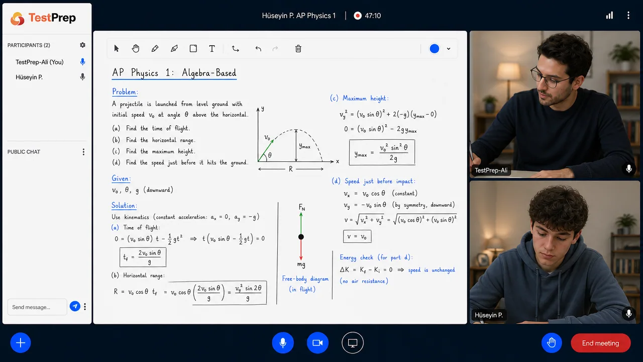 AP Physics 1 1-to-1 lesson in the TestPrep classroom
