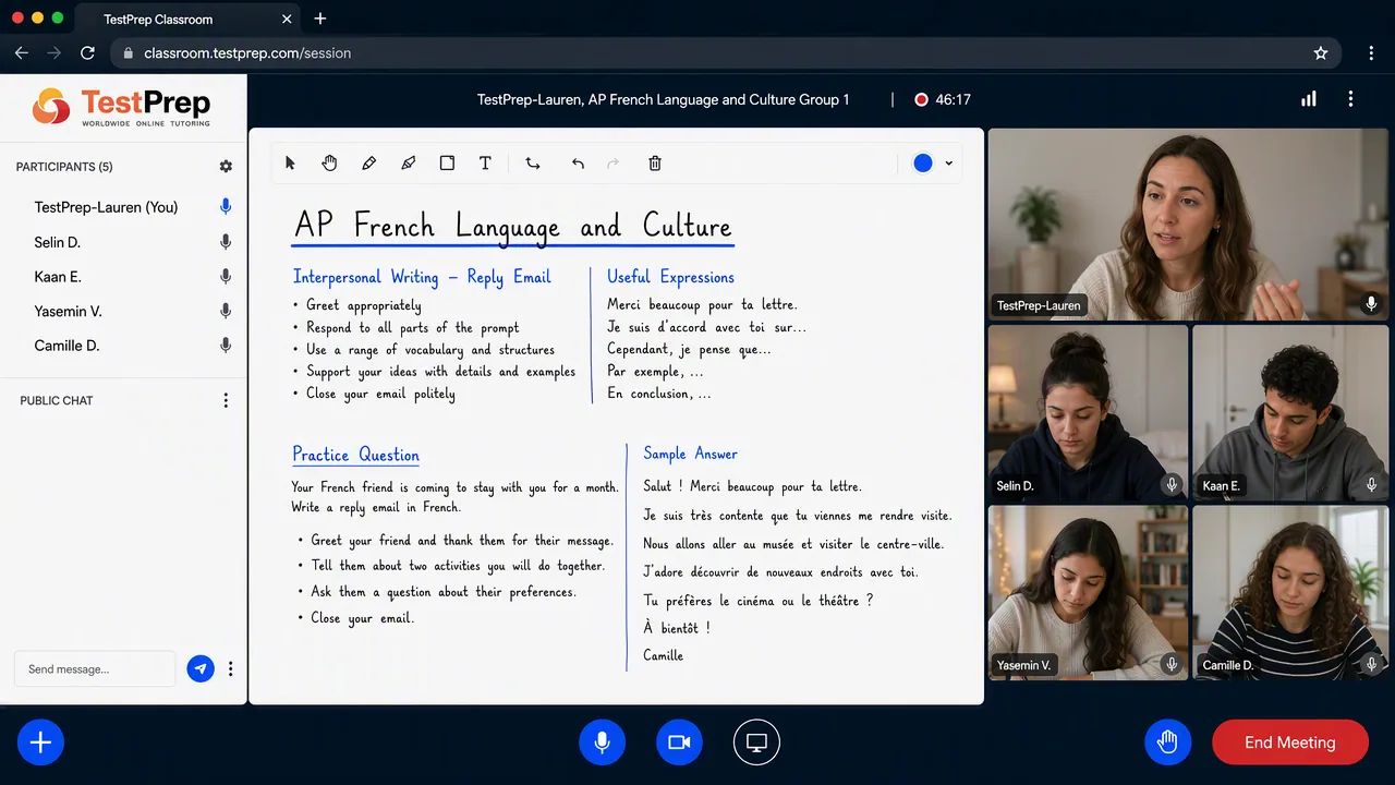 AP French Language and Culture live online lesson in the TestPrep classroom