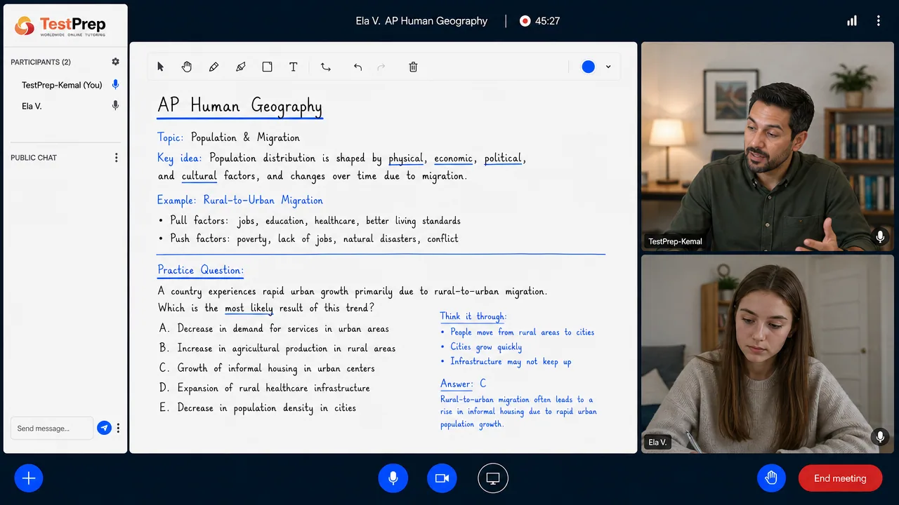 AP Human Geography 1-to-1 lesson in the TestPrep classroom