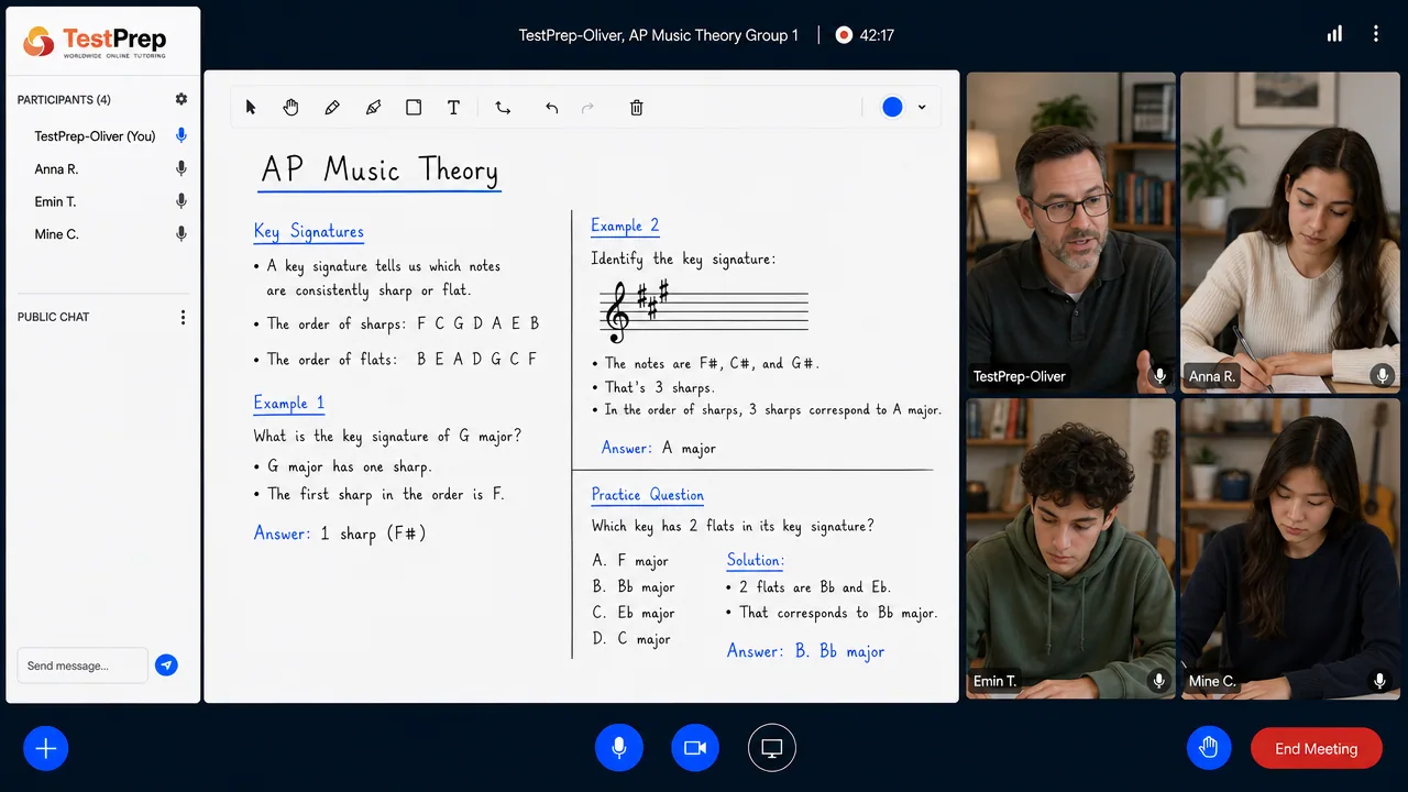 AP Music Theory live online lesson in the TestPrep classroom