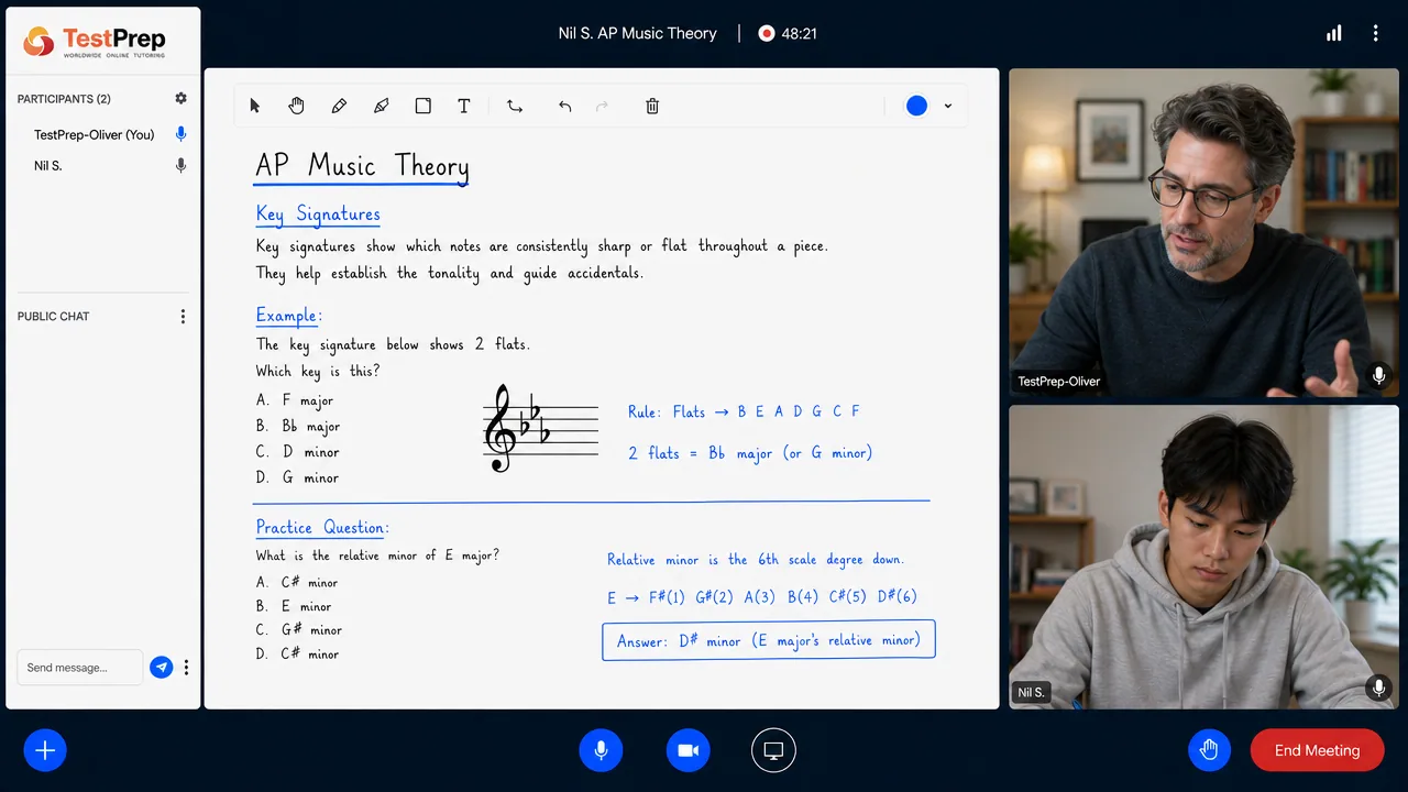 AP Music Theory 1-to-1 lesson in the TestPrep classroom