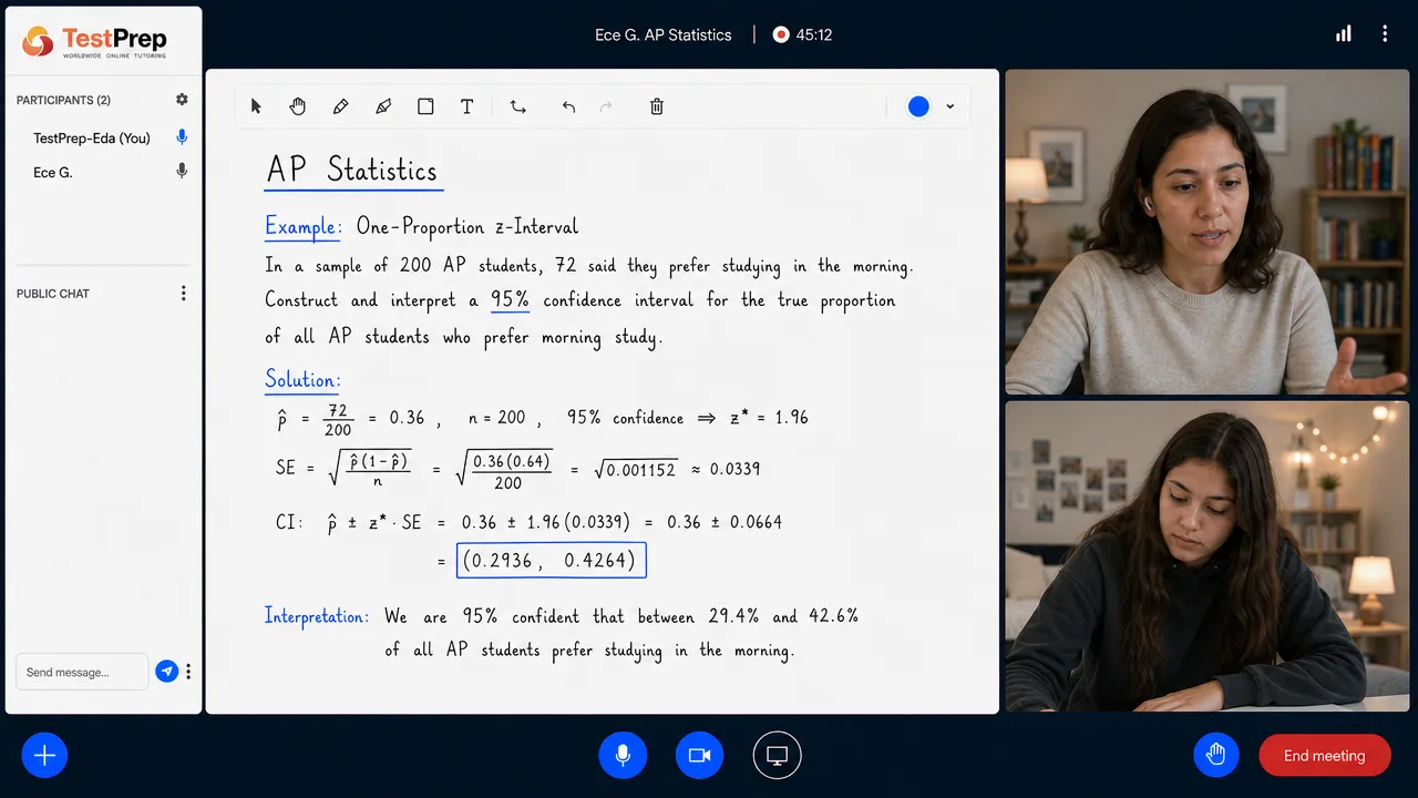 AP Statistics 1-to-1 lesson in the TestPrep classroom