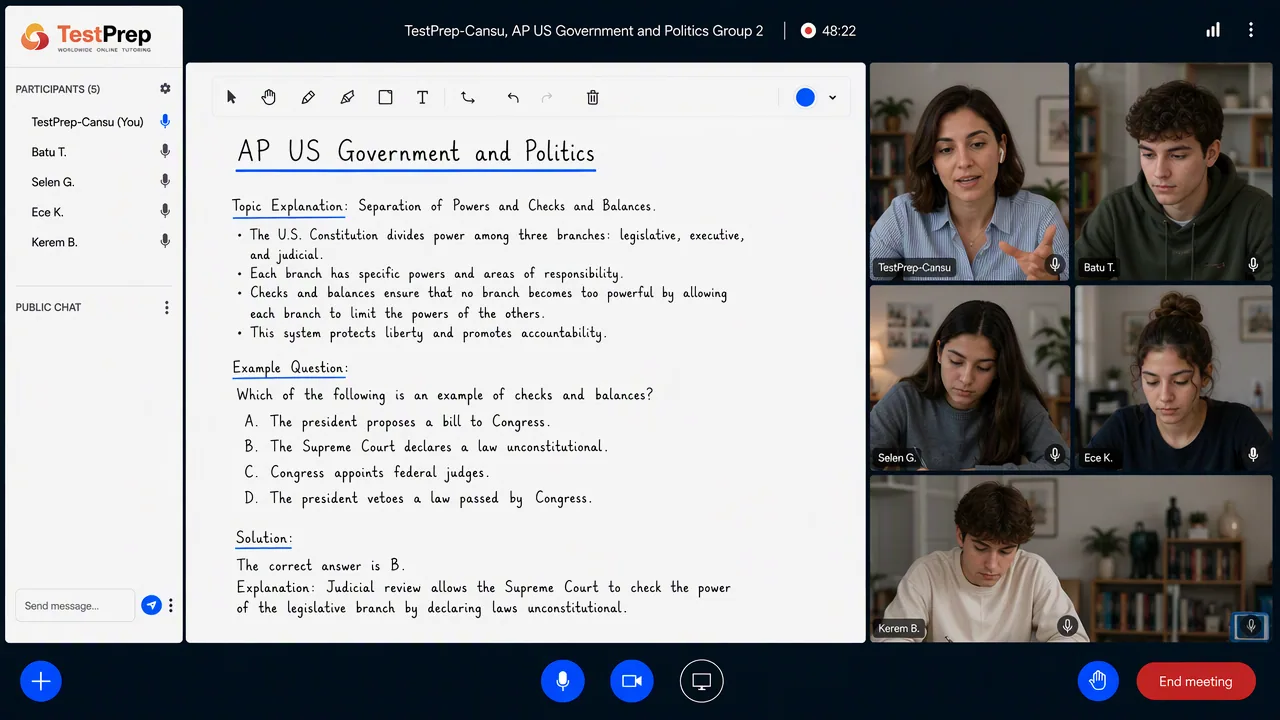 AP US Government and Politics group lesson in the TestPrep classroom